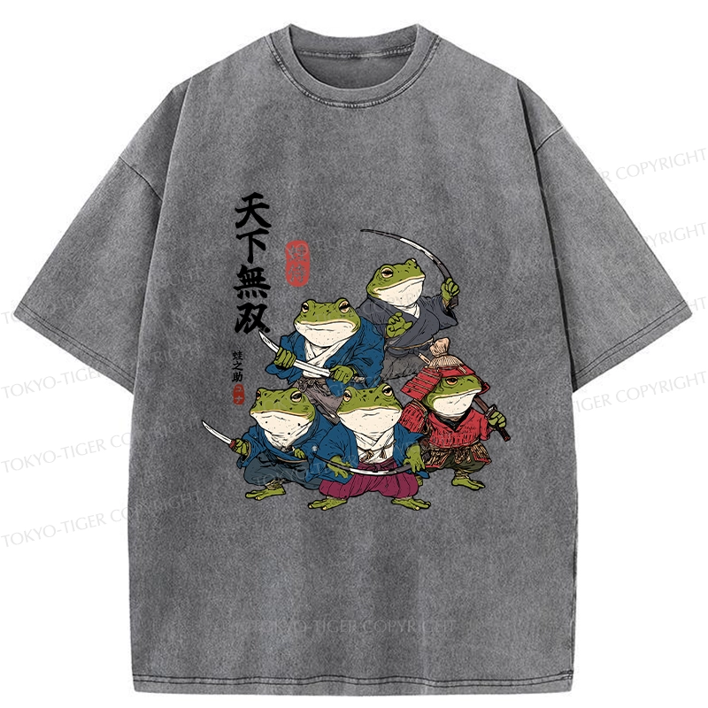 Tokyo-Tiger Five Frog Samurai Washed T-Shirt