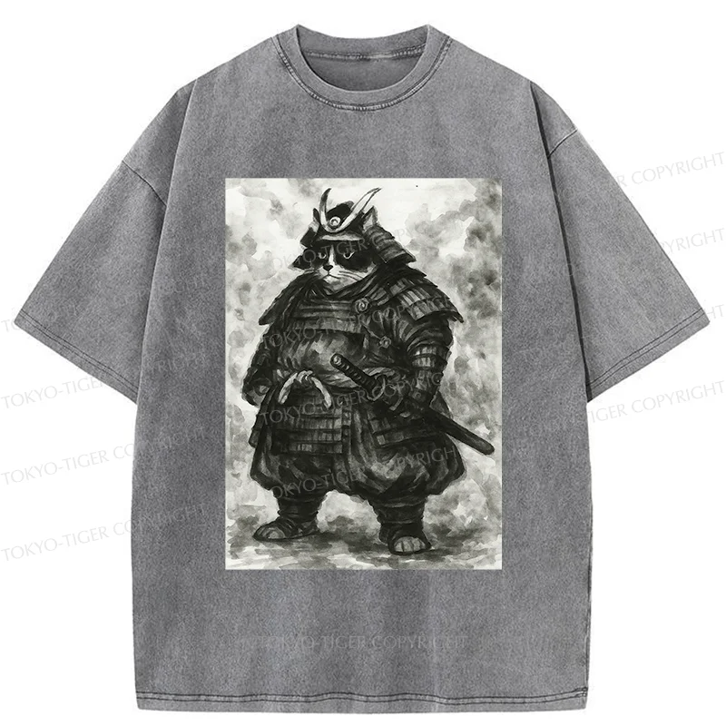 Tokyo-Tiger Strong Cat Samurai Washed T-Shirt