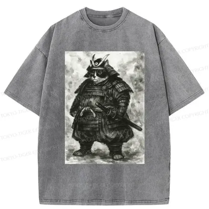 Tokyo-Tiger Strong Cat Samurai Washed T-Shirt