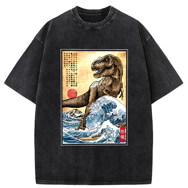 Tokyo-Tiger The Great Wave Off Dinosaur Washed T-Shirt