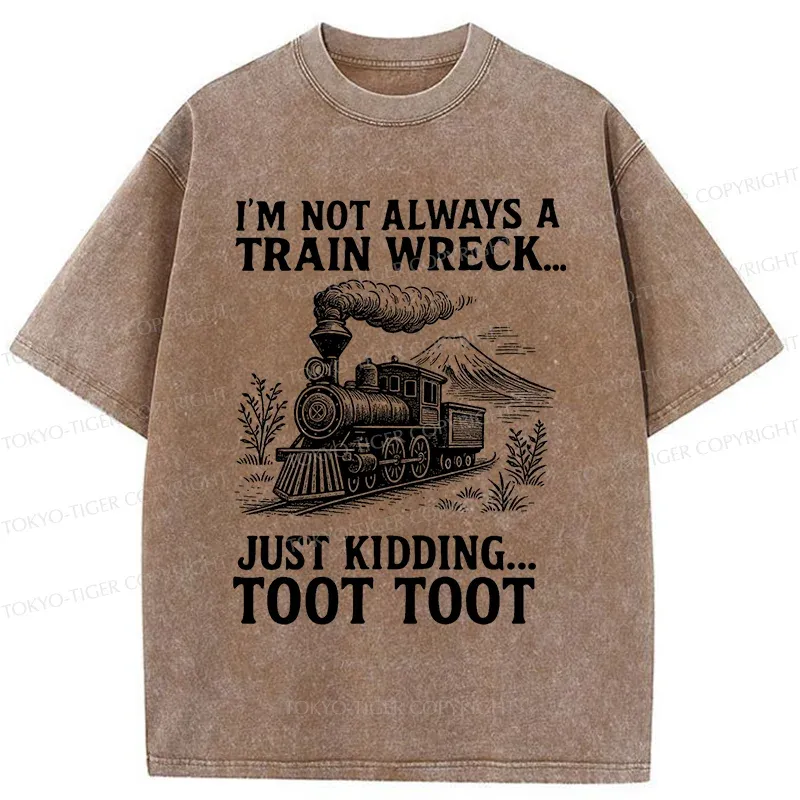 Tokyo-Tiger Funny Train Jokes Washed T-Shirt