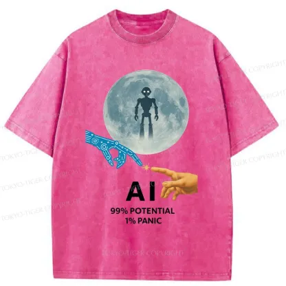 Tokyo-Tiger Future Of Humans And AI Washed T-Shirt