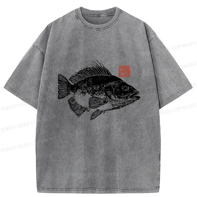 Tokyo-Tiger Fish Rubbing Washed T-Shirt