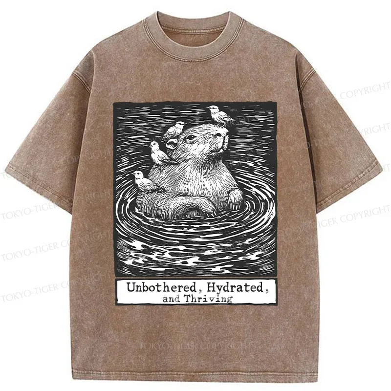 Tokyo-Tiger Capybara Taking A Bath Washed T-Shirt