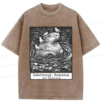 Tokyo-Tiger Capybara Taking A Bath Washed T-Shirt