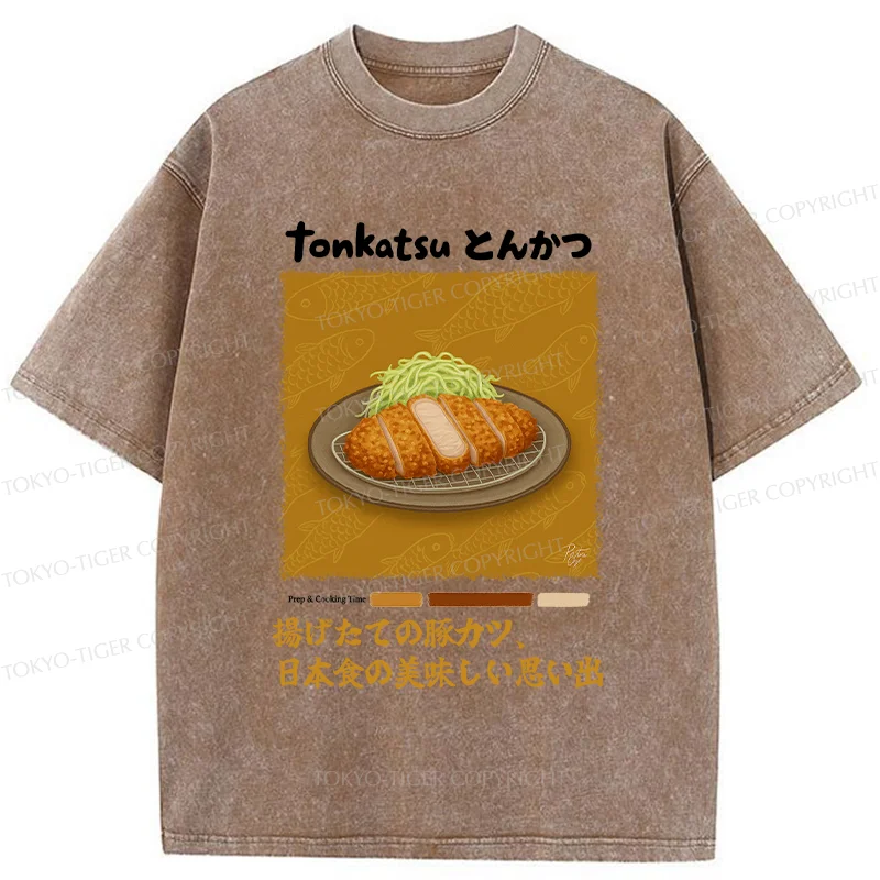 Tokyo-Tiger Delicious Fried Pork Cutlet Washed T-Shirt