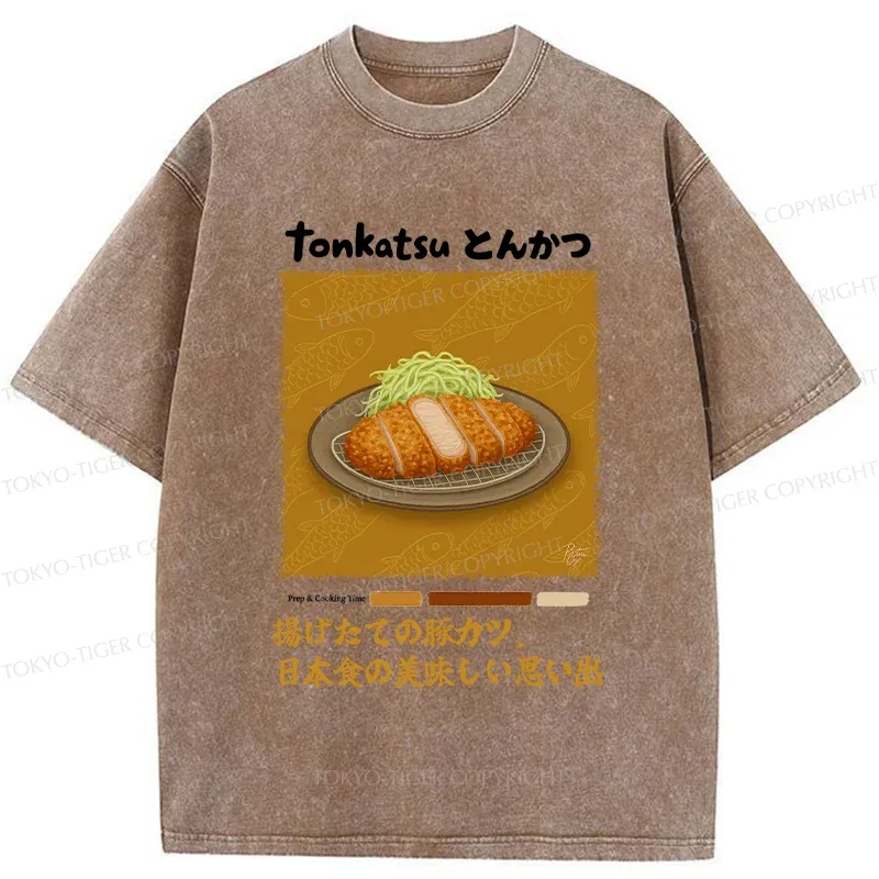 Tokyo-Tiger Delicious Fried Pork Cutlet Washed T-Shirt