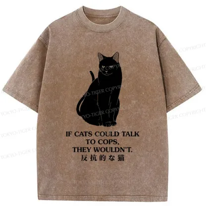 Tokyo-Tiger Rebellious Black Cat Washed T-Shirt