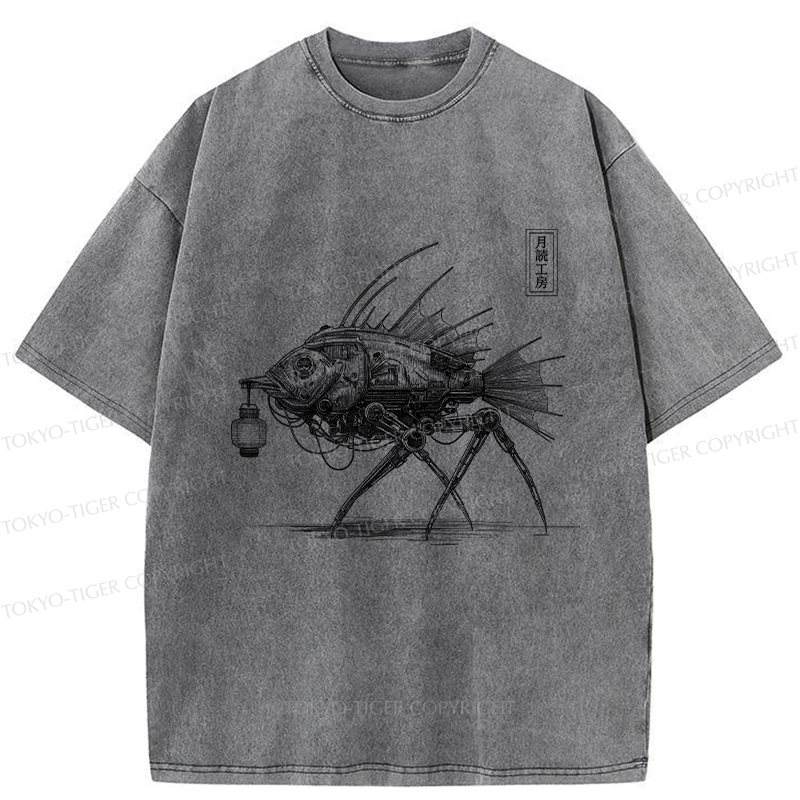 Tokyo-Tiger Mechanical Fish Washed T-Shirt