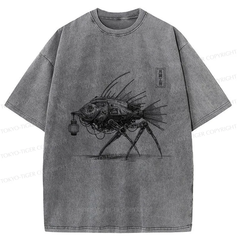 Tokyo-Tiger Mechanical Fish Washed T-Shirt
