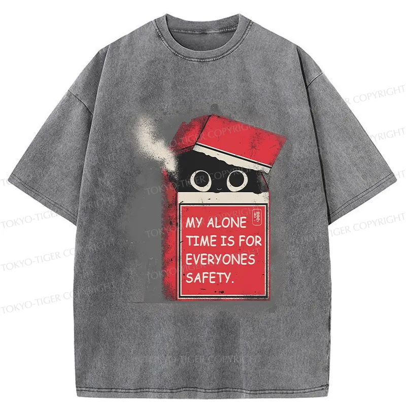 Tokyo-Tiger Funny Cat In A Cigarette Box Washed T-Shirt