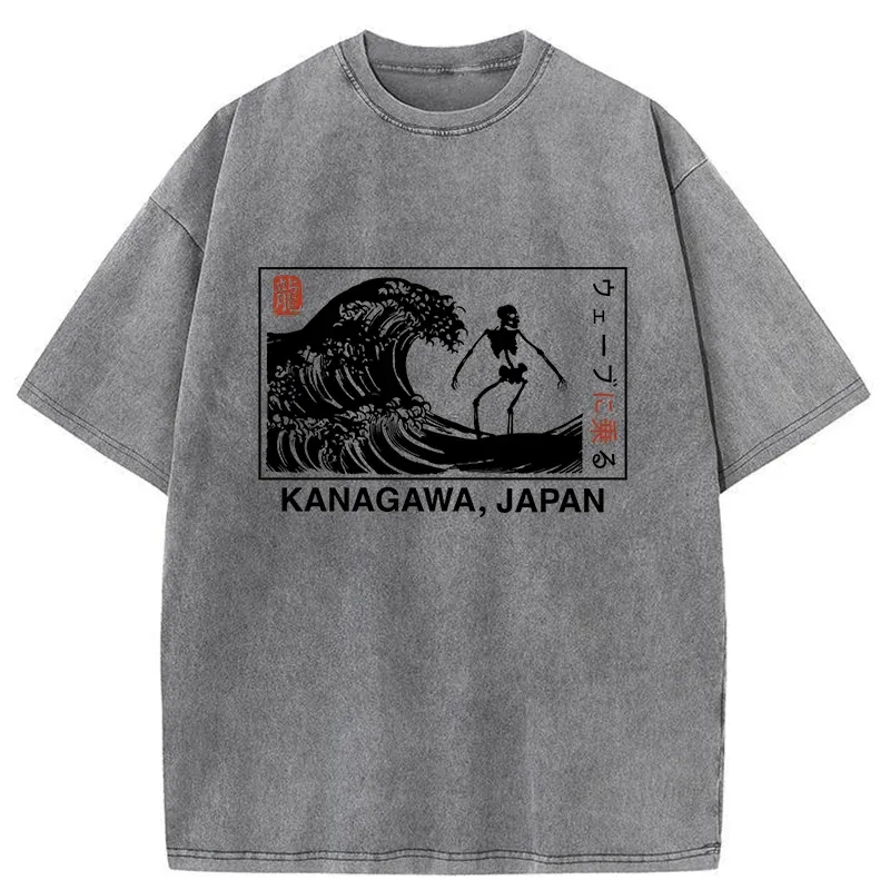Tokyo-Tiger Skeleton Surfing Japan Washed T-Shirt