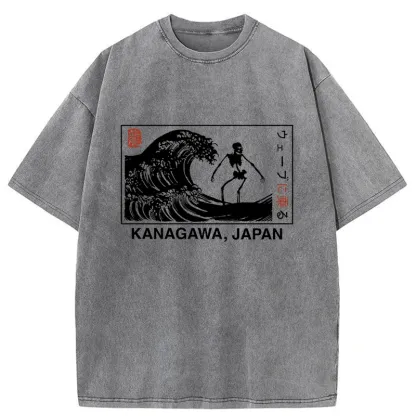 Tokyo-Tiger Skeleton Surfing Japan Washed T-Shirt