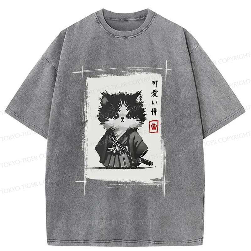 Tokyo-Tiger Kitten Samurai Washed T-Shirt