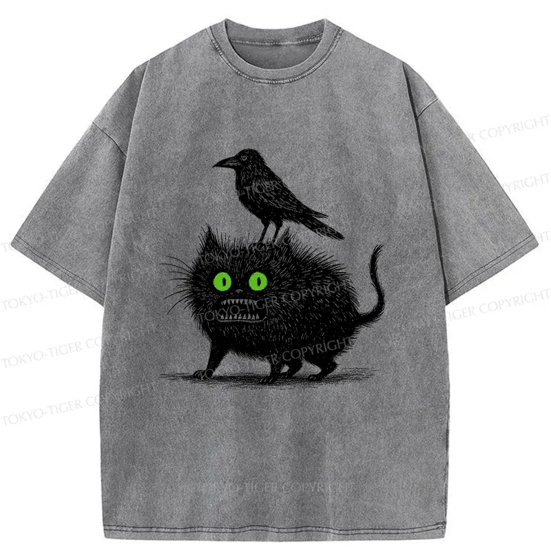 Tokyo-Tiger Crow And Black Cat Washed T-Shirt