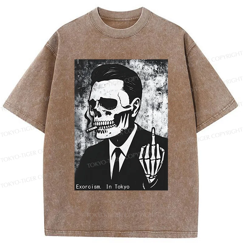Tokyo-Tiger Taunting Skeleton Washed T-Shirt