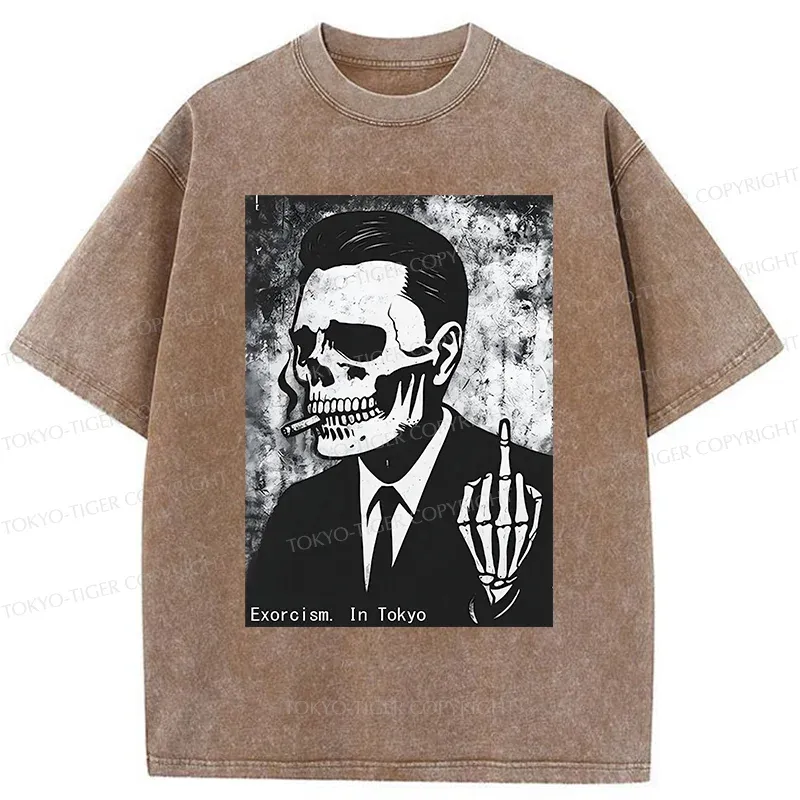 Tokyo-Tiger Taunting Skeleton Washed T-Shirt
