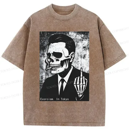 Tokyo-Tiger Taunting Skeleton Washed T-Shirt