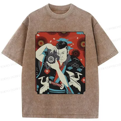 Tokyo-Tiger Samurai Photographer Washed T-Shirt