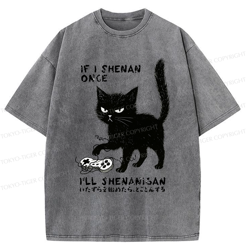 Tokyo-Tiger If I Shenan Once I'll Shenanigan Funny Washed T-Shirt