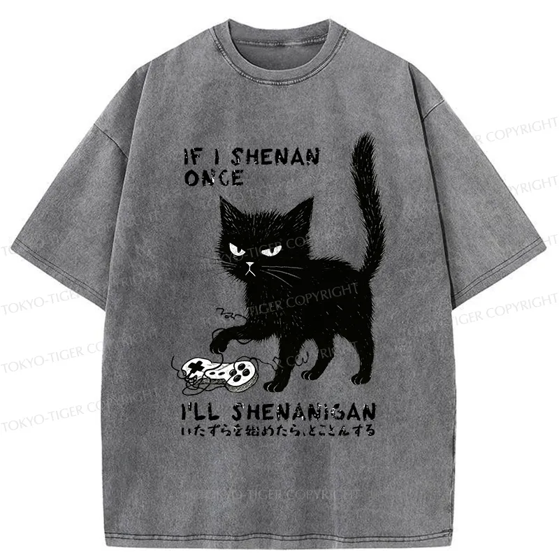Tokyo-Tiger If I Shenan Once I'll Shenanigan Funny Washed T-Shirt