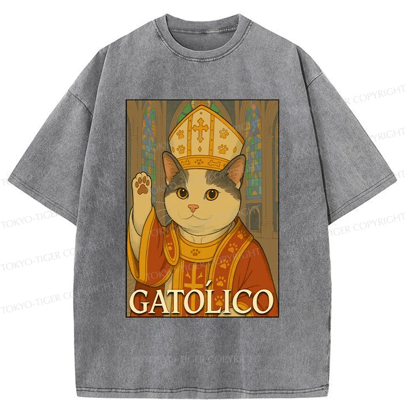 Tokyo-Tiger Pope Cat Washed T-Shirt