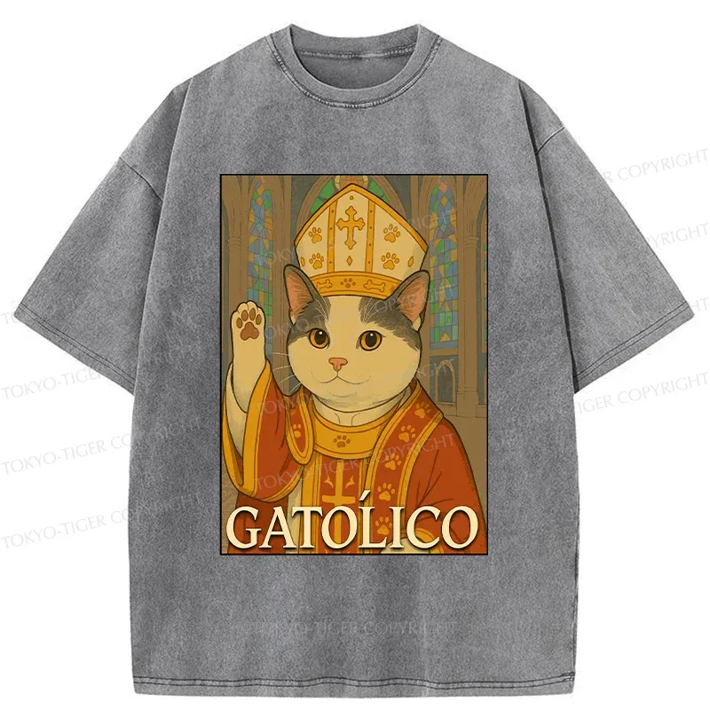 Tokyo-Tiger Pope Cat Washed T-Shirt