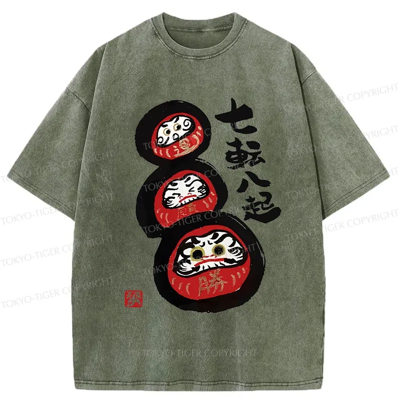 Tokyo-Tiger Funny Daruma Washed T-Shirt