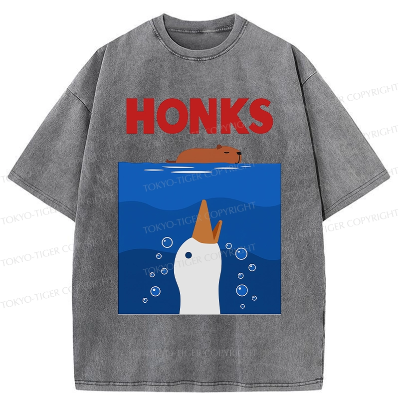 Tokyo-Tiger Funny Honks Goose Washed T-Shirt