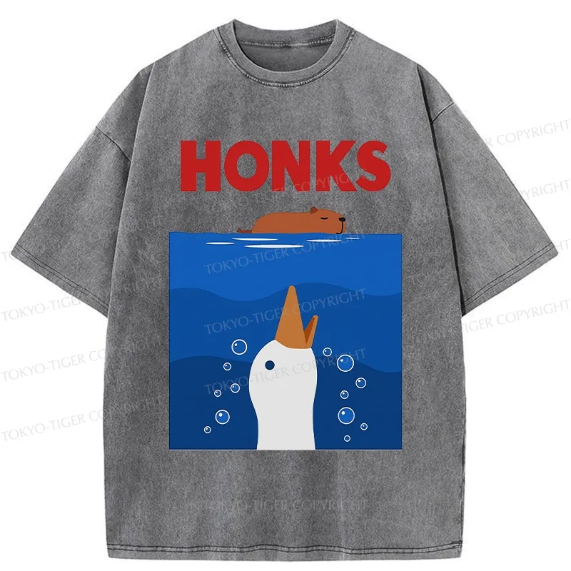 Tokyo-Tiger Funny Honks Goose Washed T-Shirt