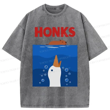 Tokyo-Tiger Funny Honks Goose Washed T-Shirt