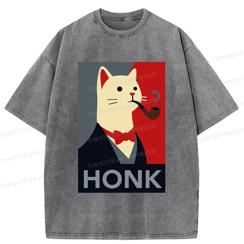 Tokyo-Tiger Funny Cat In A Suit Washed T-Shirt