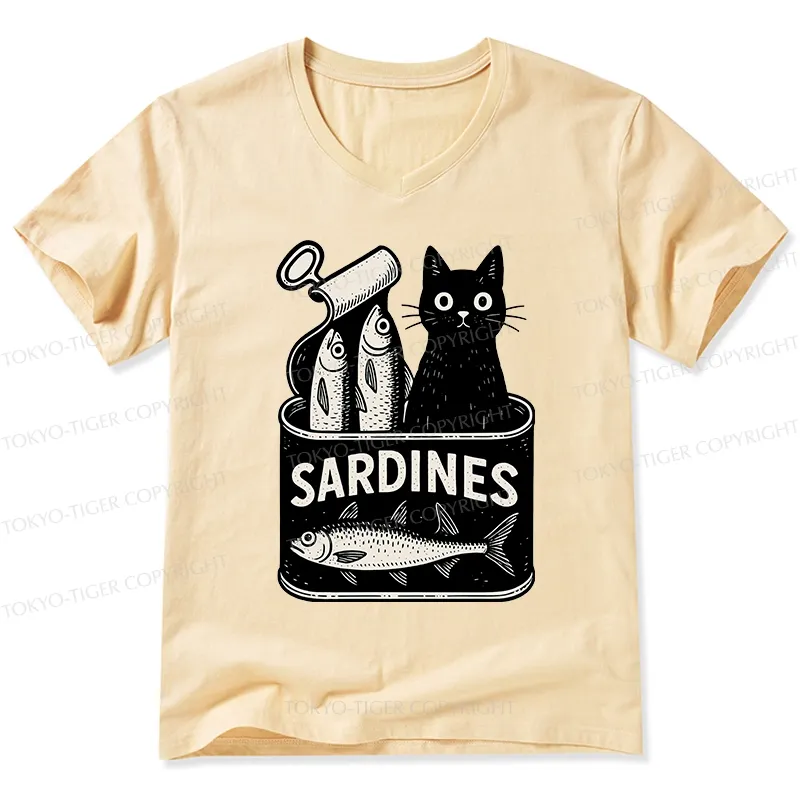 Tokyo-Tiger Cat And Canned Fish V-Neck Classic T-Shirt