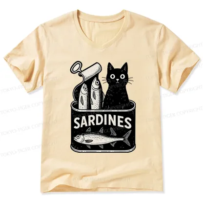 Tokyo-Tiger Cat And Canned Fish V-Neck Classic T-Shirt