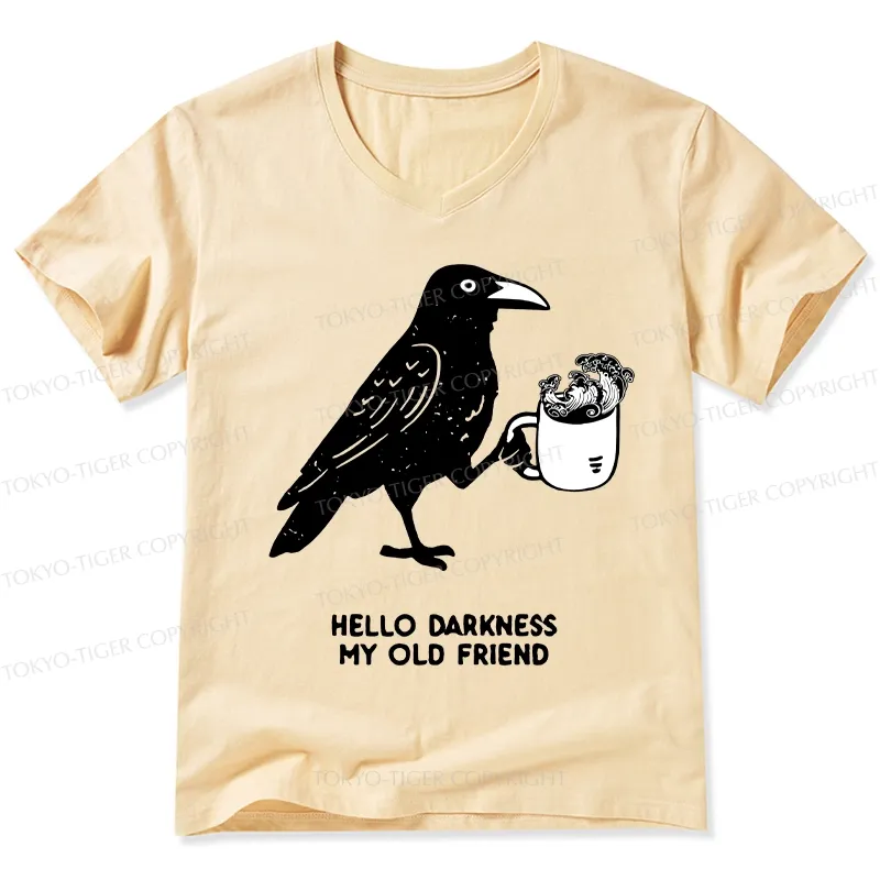 Tokyo-Tiger Crow Drinking Black Coffee Funny V-Neck Classic T-Shirt