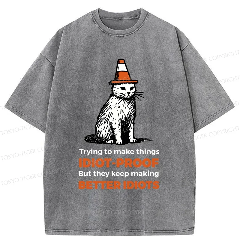 Tokyo-Tiger Stupid Cat Washed T-Shirt
