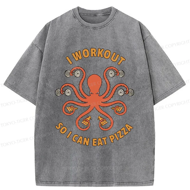 Tokyo-Tiger Octopus Exercising Washed T-Shirt