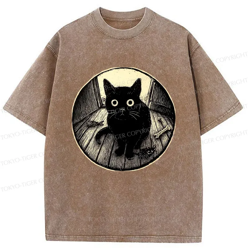 Tokyo-Tiger Waiting Black Cat Washed T-Shirt