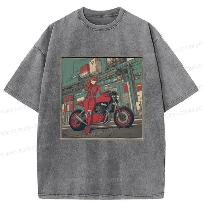 Tokyo-Tiger Cool Motorcycle Girl Washed T-Shirt