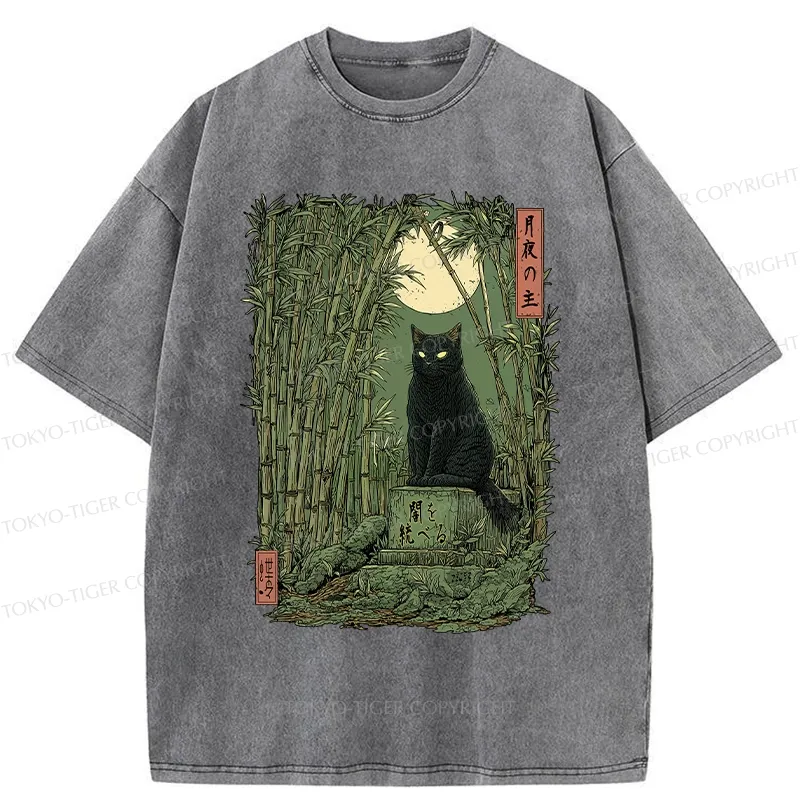 Tokyo-Tiger Black Cat In The Bamboo Forest Washed T-Shirt