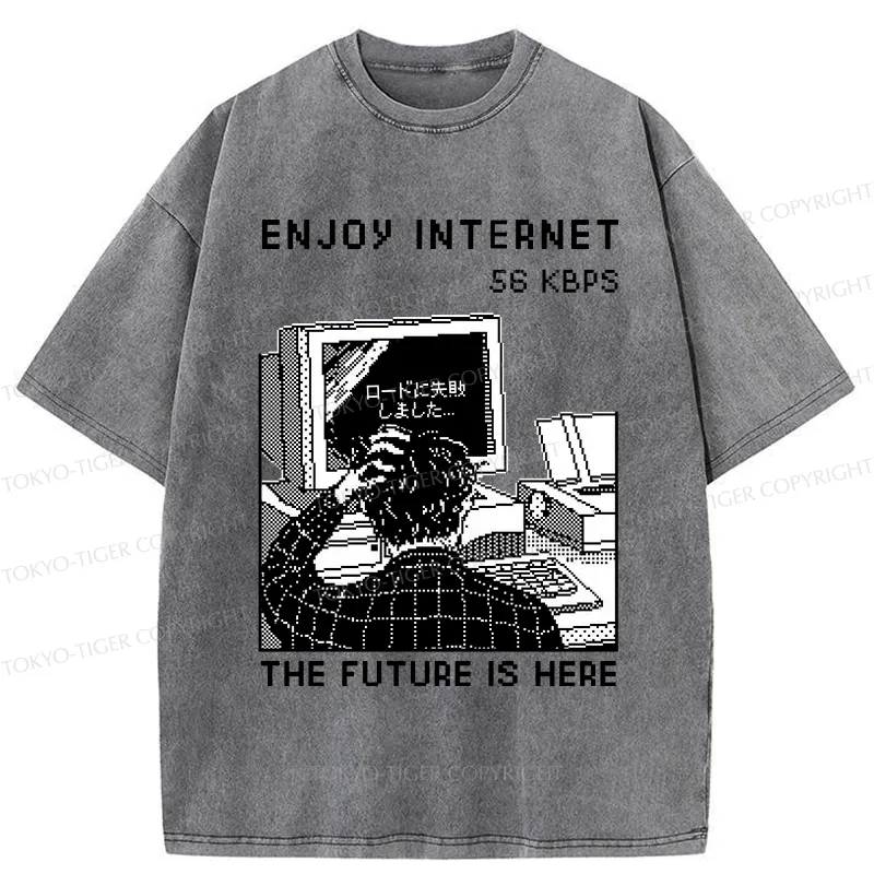 Tokyo-Tiger Enjoy Internet 56 Kbps Washed T-Shirt