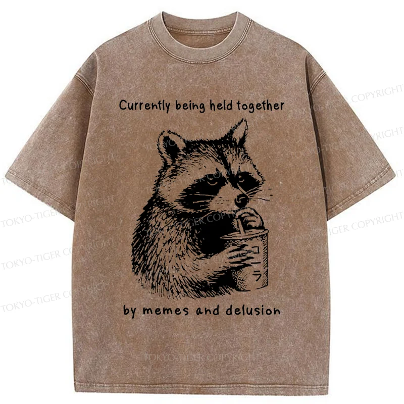 Tokyo-Tiger Raccoon Drinking Water Washed T-Shirt