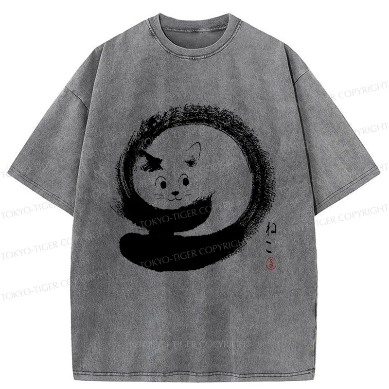 Tokyo-Tiger Retro Cat Enso Washed T-Shirt
