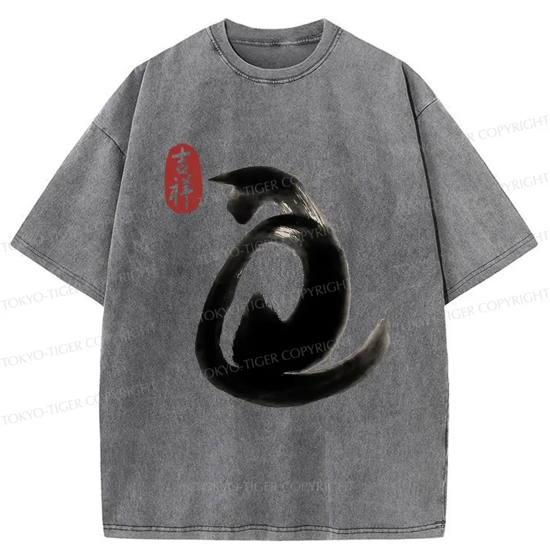 Tokyo-Tiger Vintage Ink Cat Washed T-Shirt