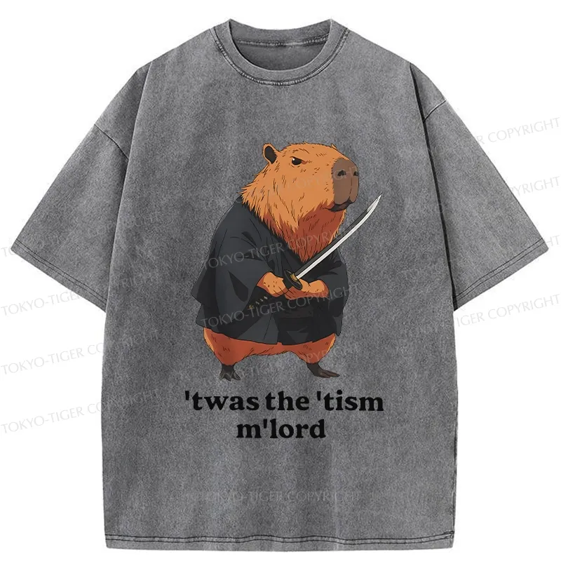 Tokyo-Tiger Focused Samurai Capybara Washed T-Shirt