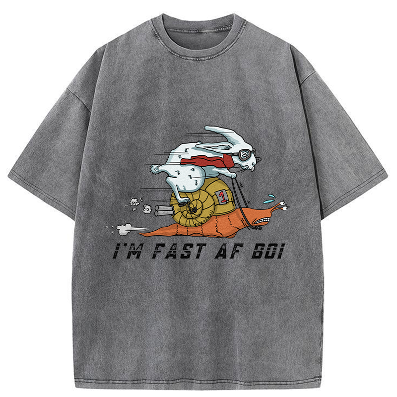 Tokyo-Tiger Funny Rabbit Riding A Snail Washed T-Shirt
