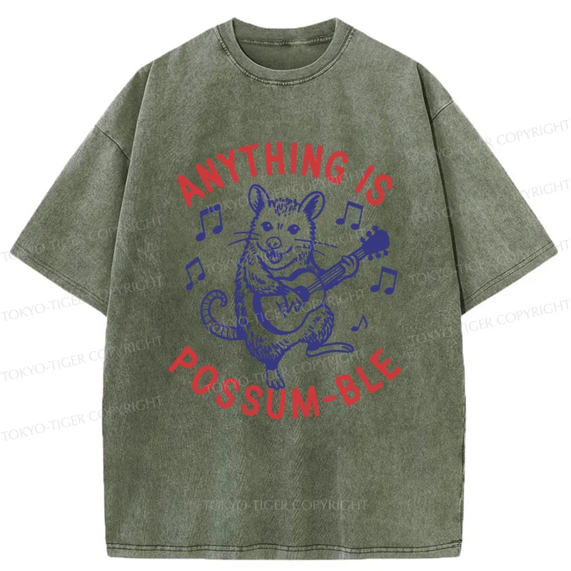 Tokyo-Tiger Possum Playing The Ukulele Washed T-Shirt