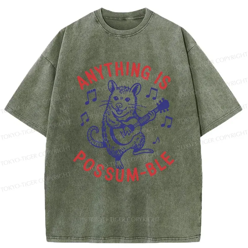 Tokyo-Tiger Possum Playing The Ukulele Washed T-Shirt