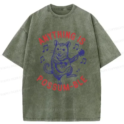 Tokyo-Tiger Possum Playing The Ukulele Washed T-Shirt