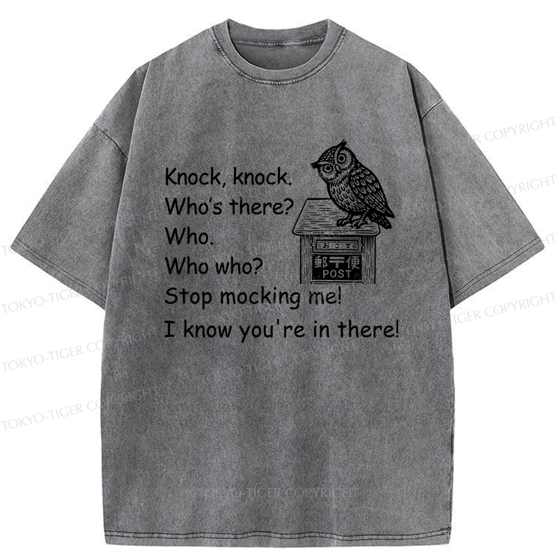 Tokyo-Tiger Knock Knock Funny Owl Washed T-Shirt
